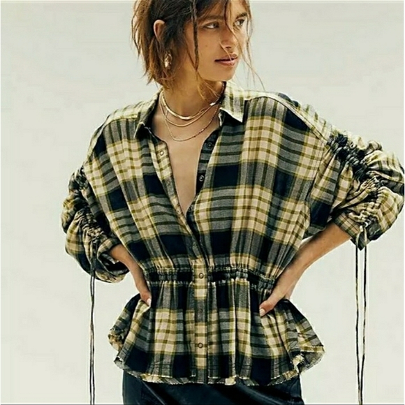 NWT We The Free Pacific Dawn Plaid Peplum Top XS - Picture 3 of 11